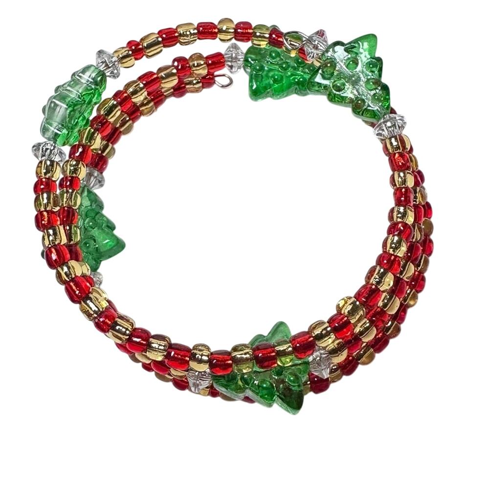 Christmas tree bracelet memory wire handmade one size